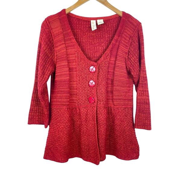Red Orange Cardigan Knit Peplum Sweater Anthropologie Large Petite - Picture 1 of 5